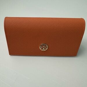 NEW TORY BURCH ORANGE AUTHENTIC SUNGLASSES EYEGLASSES LEATHER CASE